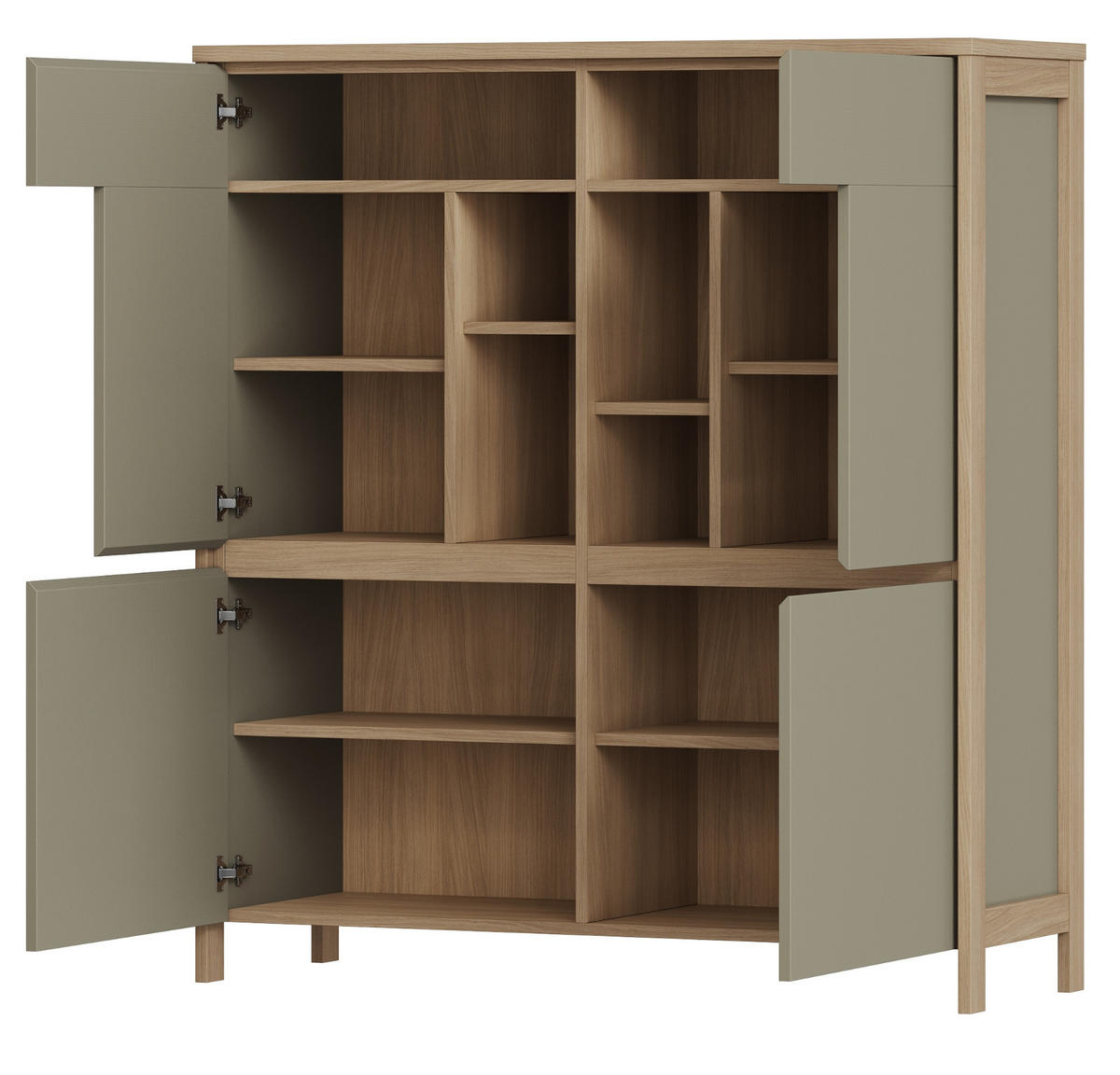 HIGHBOARD Salbei grün, Eiche 111 x 125 cm, Kommode skandinavisch mit Soft-Close - Salbeigrün/Eichefarben, Holzwerkstoff/Metall (111/125/39cm) - Furn.Design