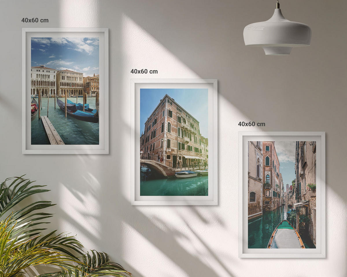 BILDER SET 3er Set - 40x60 cm Weißer Rahmen - Architektur der Kanäle von Venedig - Weiß, Kunststoff (40/60cm) - TULUP