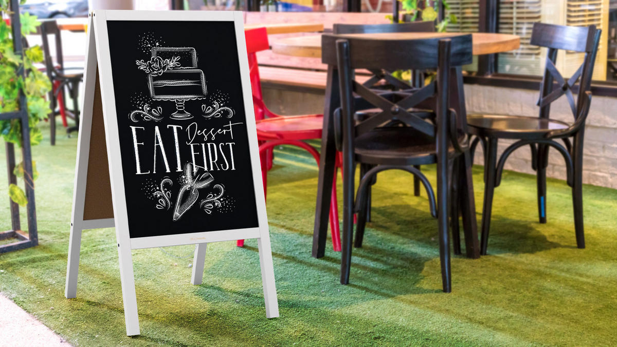 KUNDENSTOPPER mit weißem Holzrahmen 118x61cm, Werbetafel, Gehwegaufsteller, Aufsteller, Straßenreiter, Kreide - Weiß, Holz (118/61/2cm) - ALLboards