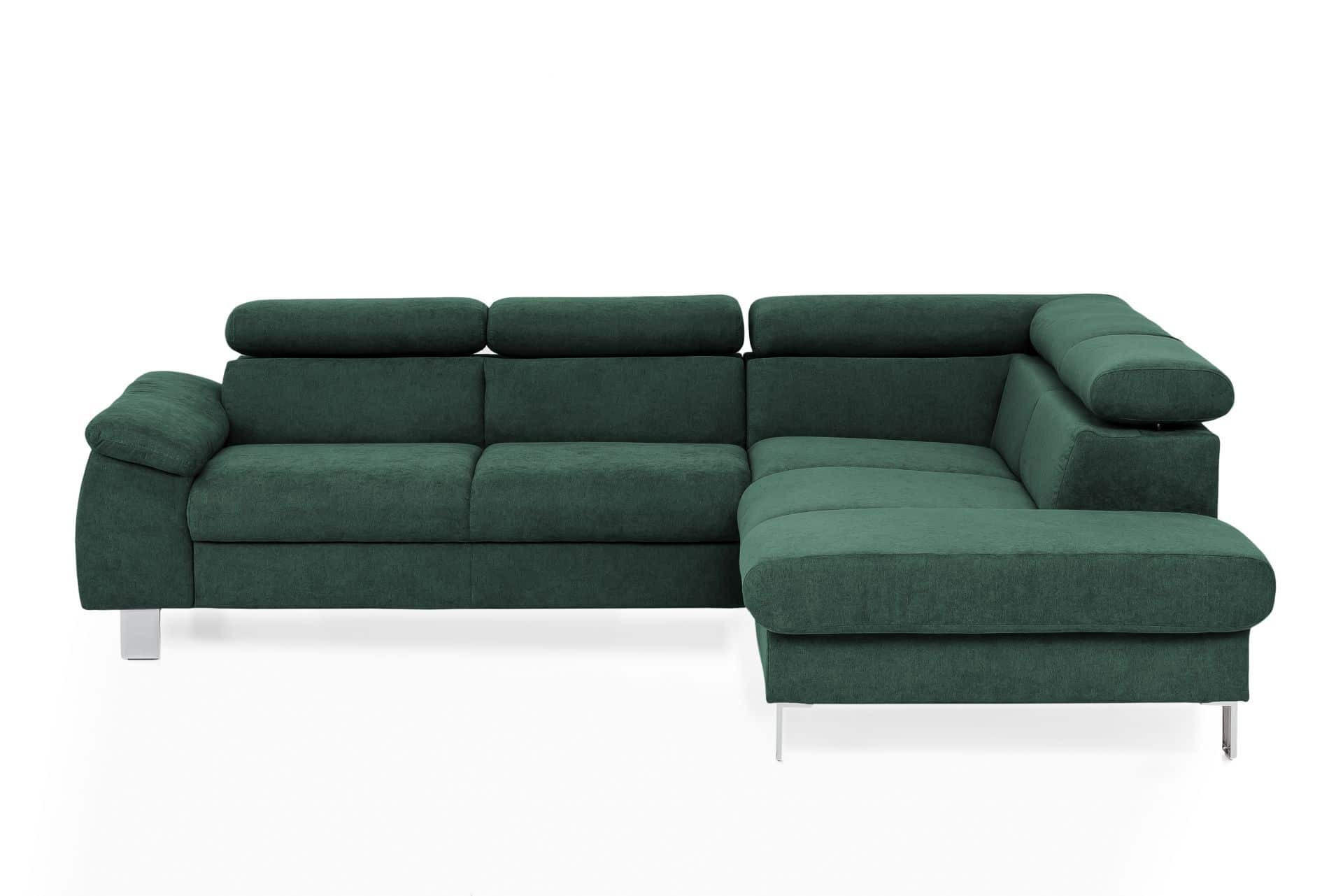 ECKSOFA mit Schlaffunktion und Bettkasten - Chromfarben/Grün, Holz/Textil (207/249cm) - Cotta