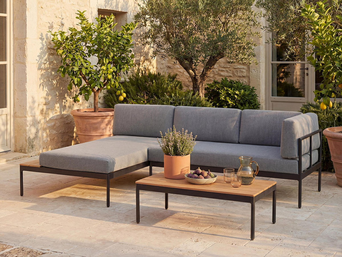 GARTENSITZGRUPPE im Set - 3 -Sitzer - Aluminium - naturfarben hell - GUIOMAR - Naturfarben, Metall - Vente-Unique