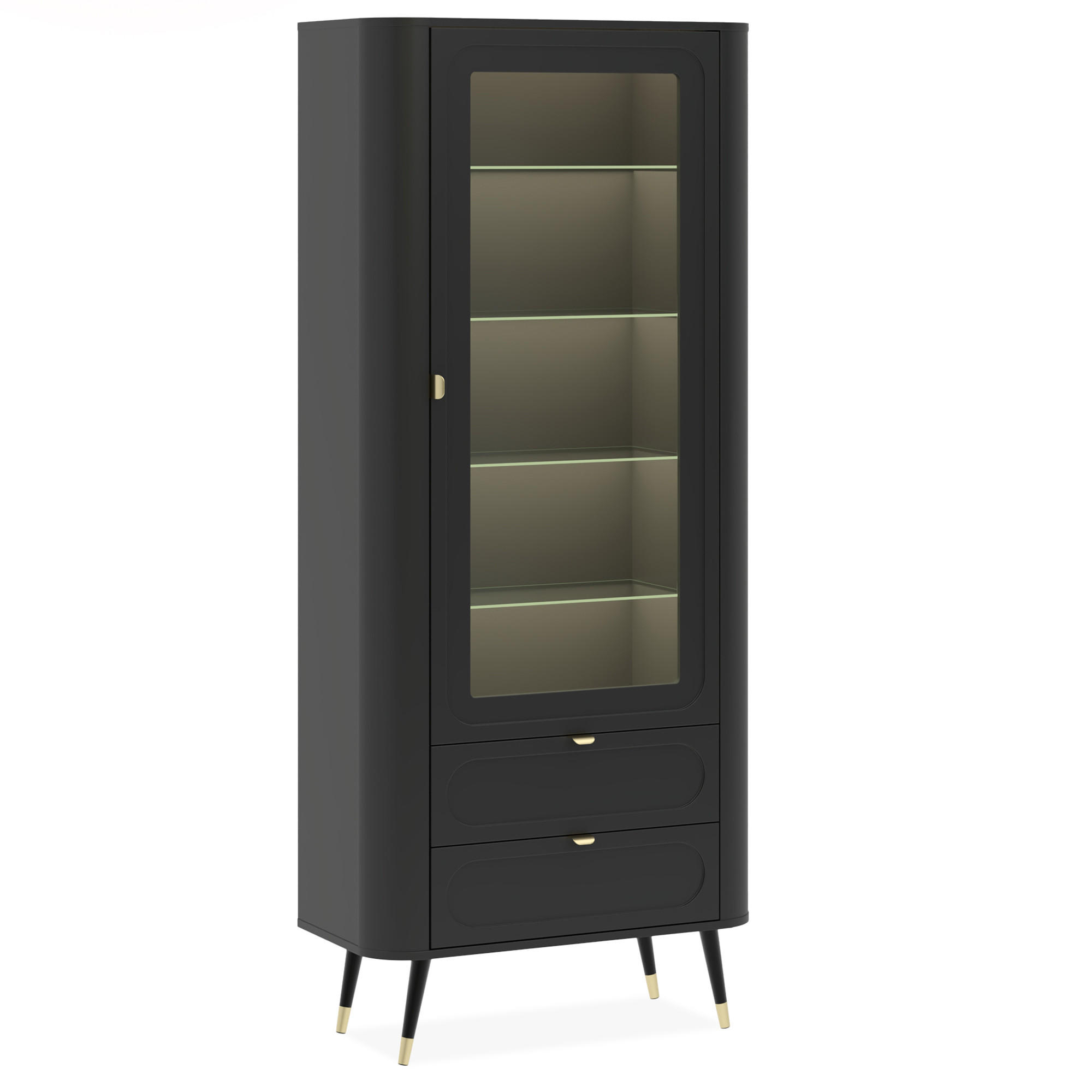 VITRINENSCHRANK LONA, mit Beleuchtung, Schwarz - Schwarz, Holzwerkstoff/Metall (78/192/40cm) - KONSIMO®