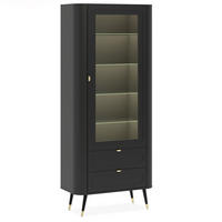 VITRINENSCHRANK LONA, mit Beleuchtung, Schwarz - Schwarz, Holzwerkstoff/Metall (78/192/40cm) - KONSIMO®