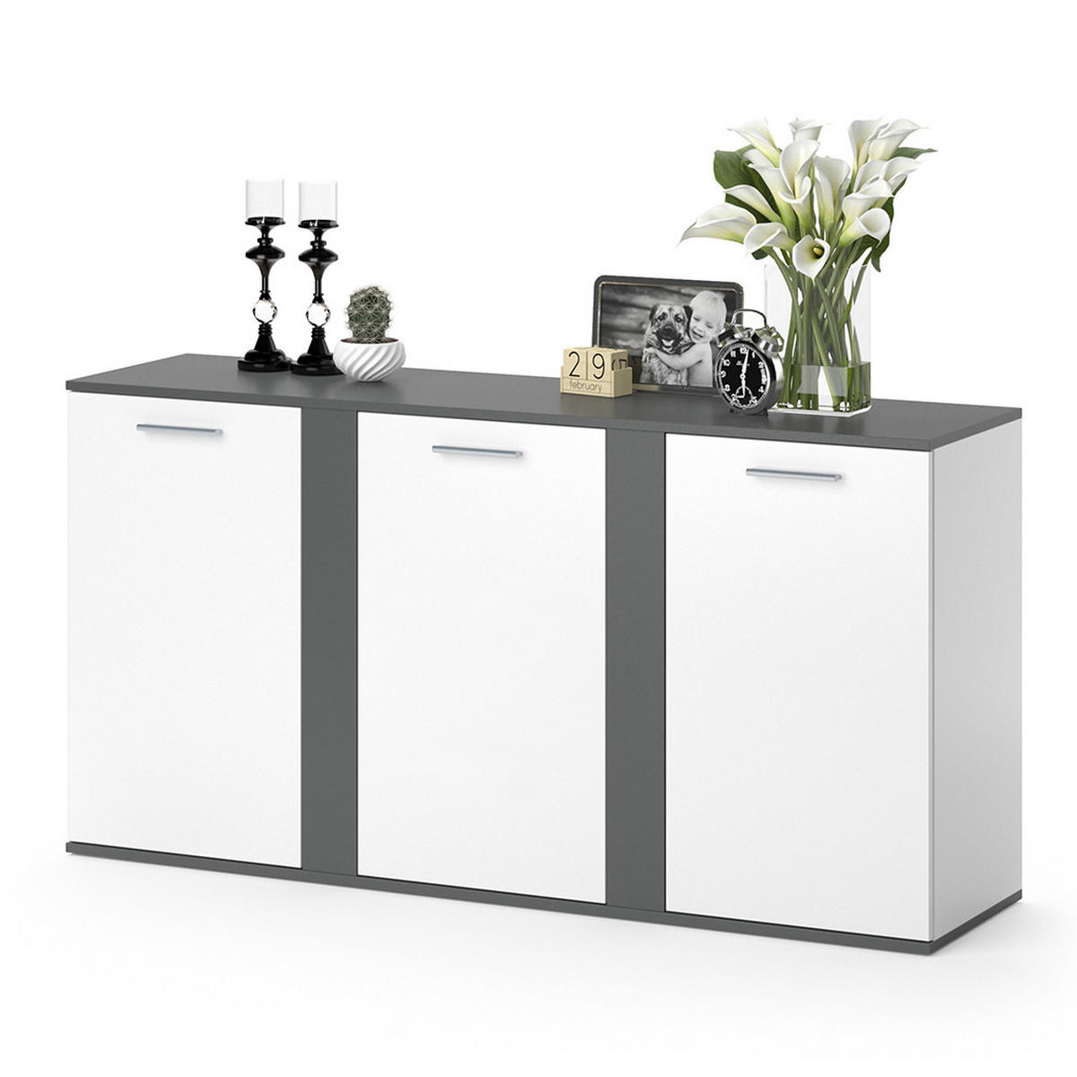 KOMMODE Novelli Anthrazit 155 x 80 cm mit Türen - Anthrazit, Holzwerkstoff (40/80/155cm) - Vicco