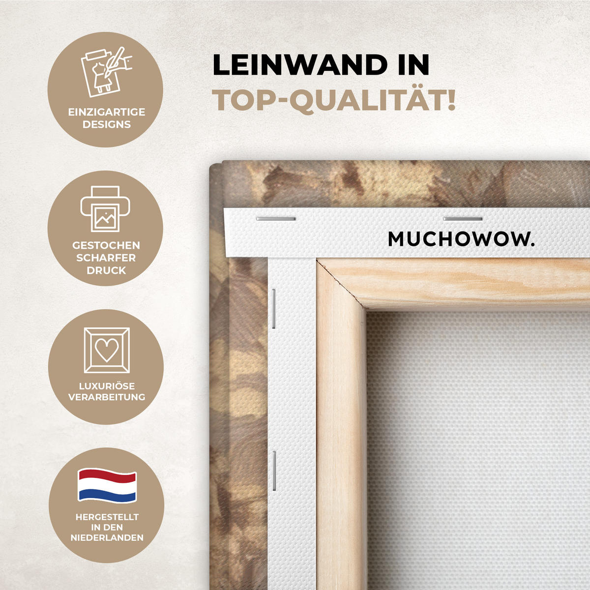 LEINWANDBILD Gesicht - Dame - Blätter - Pinselstriche Deko Groß 90x90 cm - Goldfarben, Textil (90/90cm) - MuchoWow