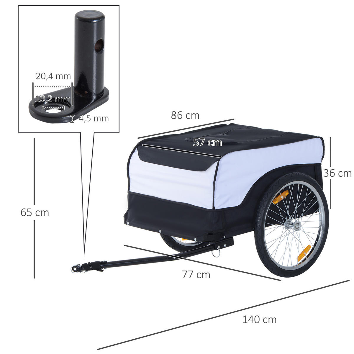 FAHRRADANHÄNGER, Stahl, Weiß/Schwarz, L140 x B77 x H65 cm - Weiß, Metall (77/65/130cm) - HOMCOM