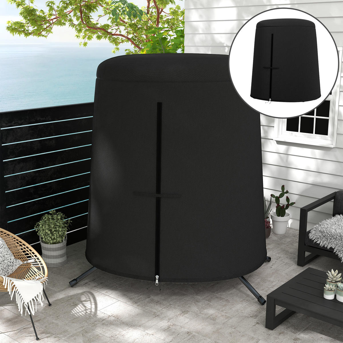 ABDECKUNG Hängesessel , Oxford, Schwarz - Schwarz, Textil (196/230/196cm) - Outsunny