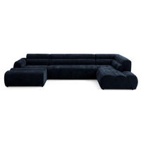 6-SITZER modulares Wohnlandschaft U XXL VEER SET 4 Rechts, 368 x 190 cm, Chenille Webstoff Marine - Schwarz/Dunkelblau, Holz/Kunststoff (190/75/368cm) - Muffo