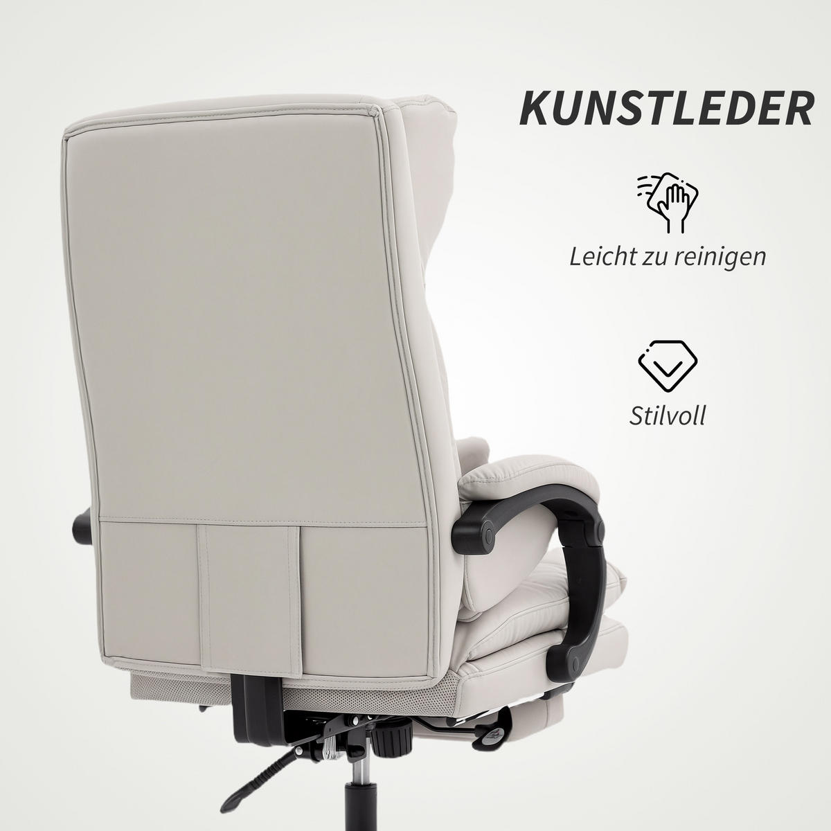 BÜROSTUHL Schreibtischstuhl mit Lendenwirbelstütze, Armlehne Fußstütze Hellgrau - Hellgrau/Schwarz, Metall (60/121/66cm) - HOMCOM