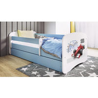 KINDERBETT Formel 1 80x180 cm mit Schublade, Rausfallschutz & Lattenrost, Blau - Blau, Holzwerkstoff (80/180cm) - RAUMHIRSCH FURNITURE