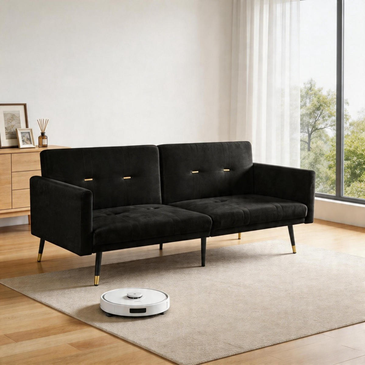 SCHLAFSOFA Zweisitzer mit Schlaffunktion,Klappsofa,Samt,Schwarz - Schwarz, Textil (164/70/51cm) - LVHOM