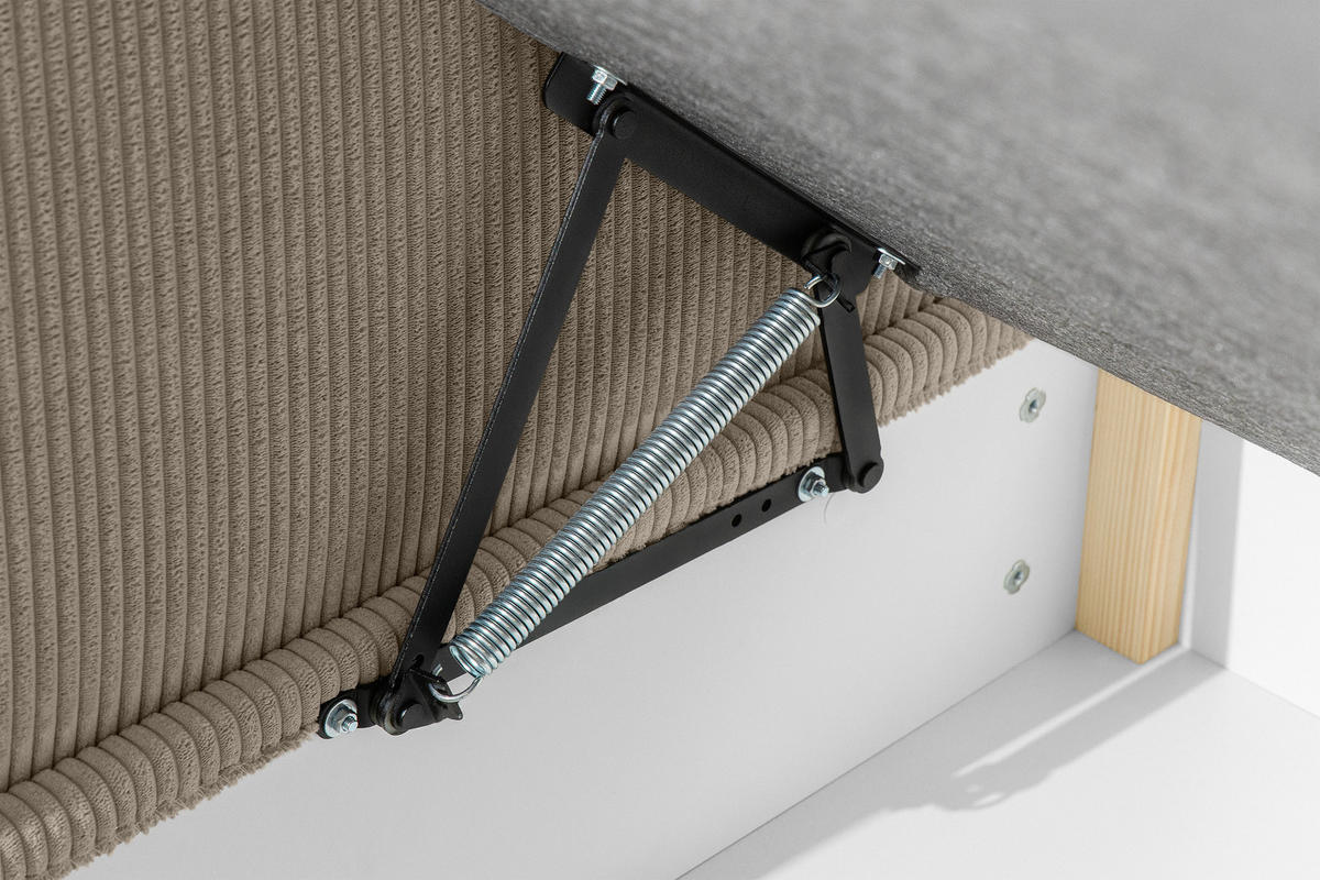 JUGENDBETT ROTI Einzelbett mit Bettkasten, 90x200cm, Bett mit Bonellmatratze, mit Rückenlehne - Beige/Schwarz, Holz/Holzwerkstoff (92/200cm) - KONSIMO®