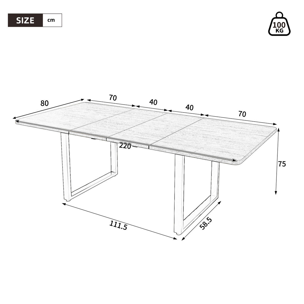 ESSTISCH ausziehbar 140-220/80 cm DE-39776 Naturholzfarbe - Naturfarben, Holzwerkstoff (80/220/75cm) - ComfortXL