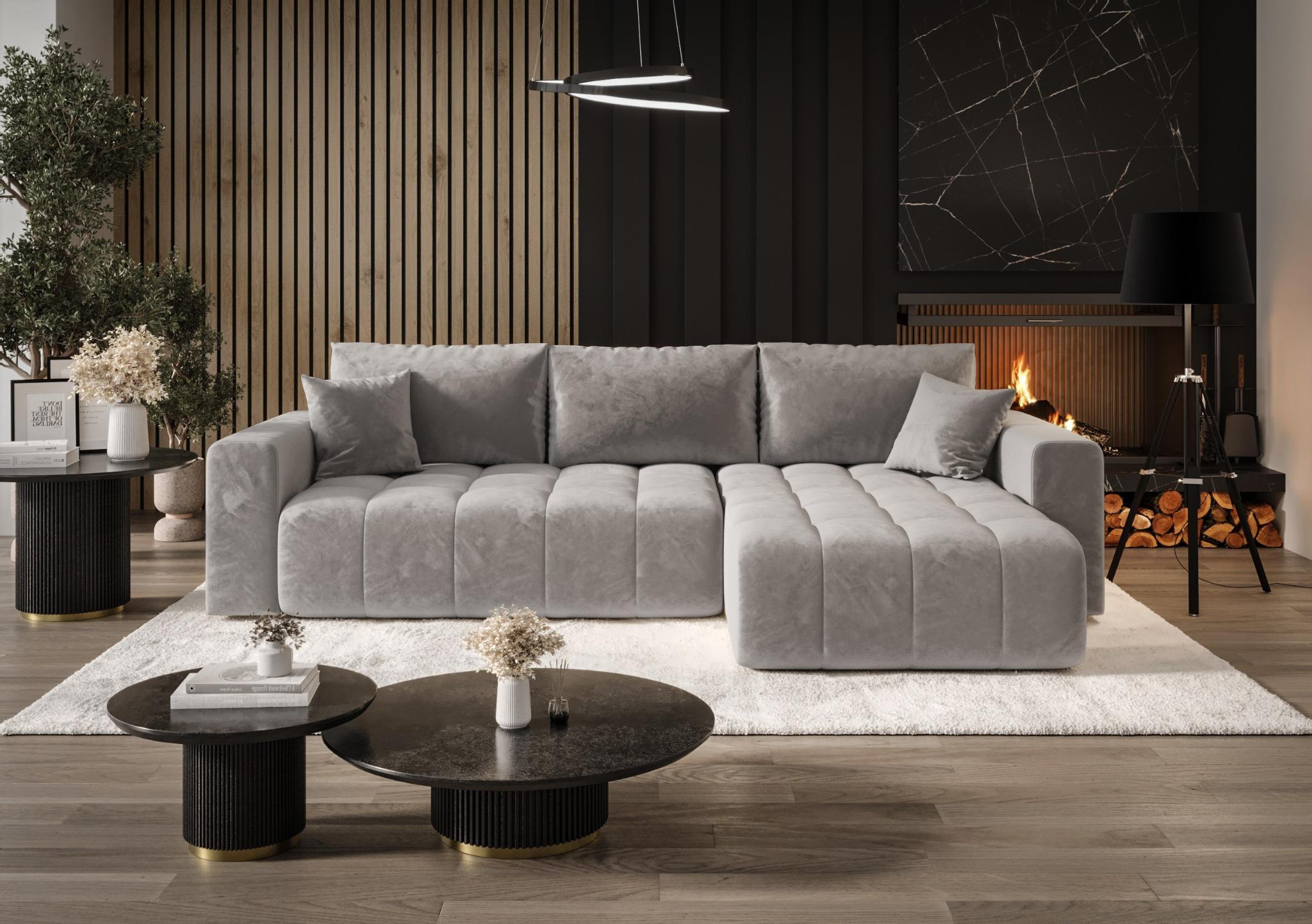 ECKSOFA mit Schlaffunktion MILO R Monolith 84 Rechts - Grau, Textil (280/175cm) - Bedante