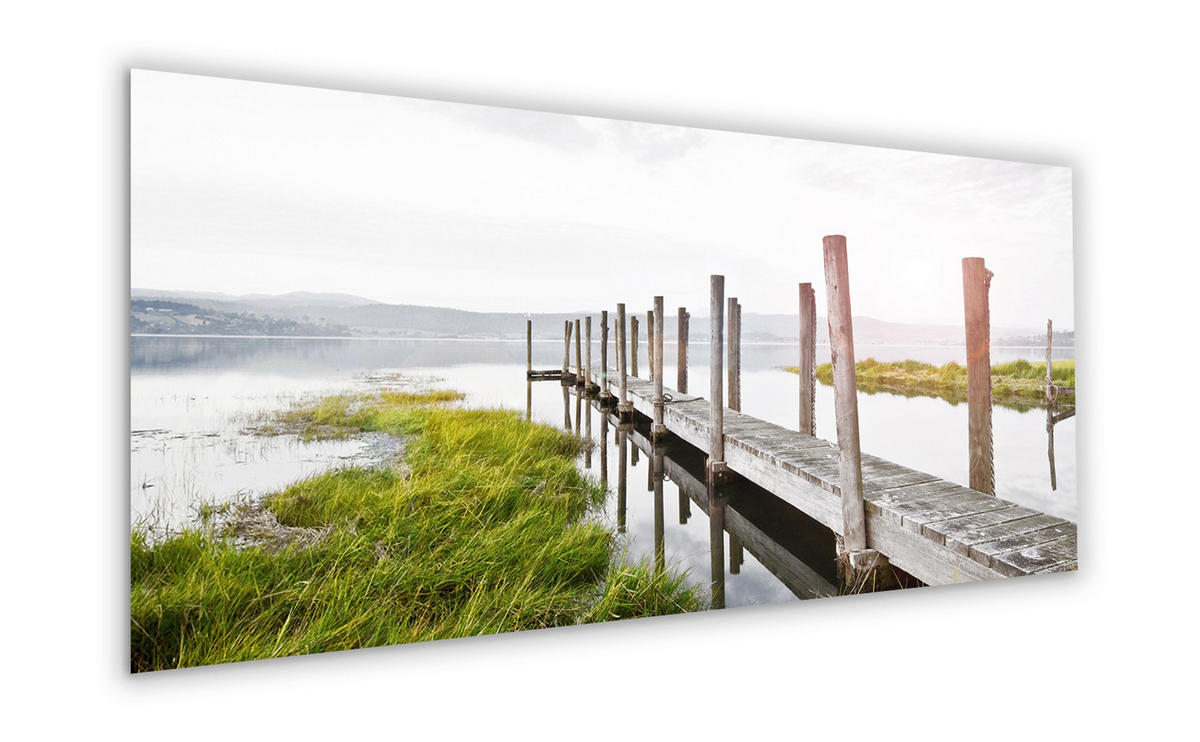 GLASBILD 125x50 cm Steg See natur - Anthrazit, Glas (125/50cm) - artissimo