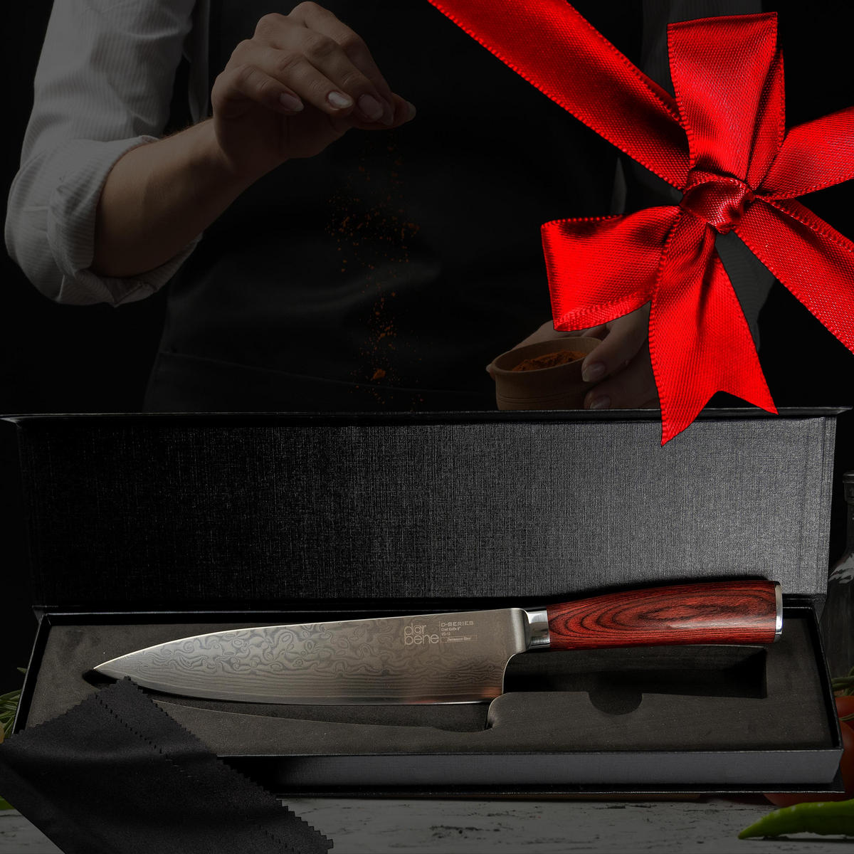 DAMASTMESSER Chefmesser Premium 35cm - Alufarben, Metall (35cm) - DarBene