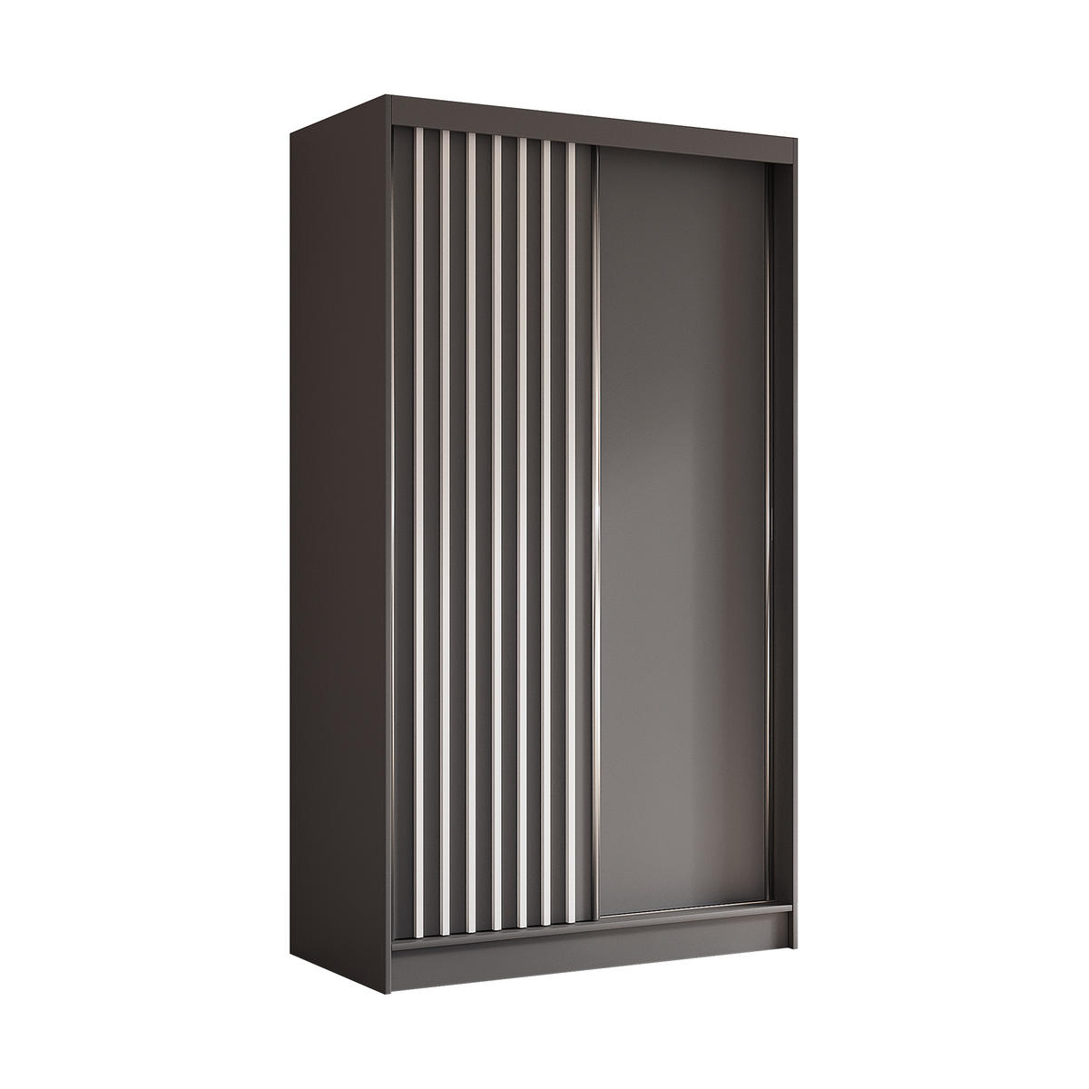 KLEIDERSCHRANK mit furnierten Schiebetüren und Aluminium-Leisten, LED-Beleuchtung - LABELO - 120 cm Grau+Grau+Weiß - Weiß/Grau, Holzwerkstoff (120/216/61cm) - ALTDECOR