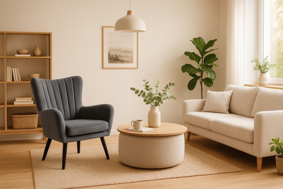 SESSEL Dunkelgrau TEDI Auf Holzbeinen Gepolstert Velluto - Grau, Textil (76/100/78cm) - Sepro Meble