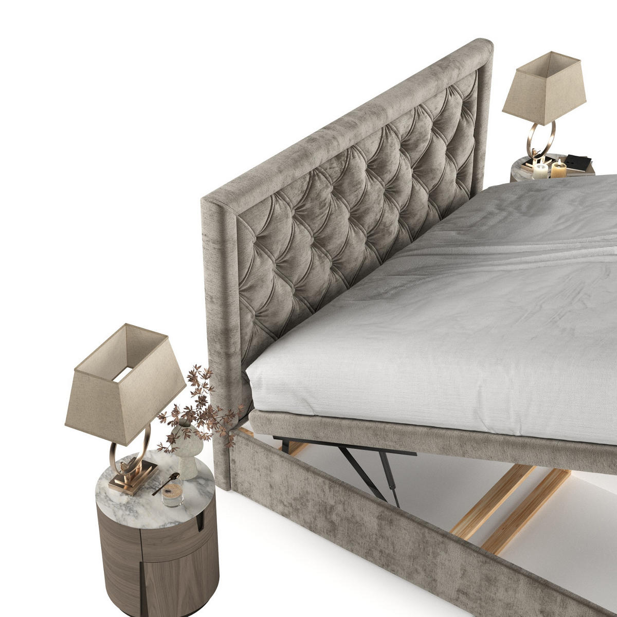POLSTERBETT Nicobar mit Stauraum 200/200 cm Beige im Lotta Stoff - Beige/Schwarz, Holz/Holzwerkstoff (200/200cm) - AltaBeds