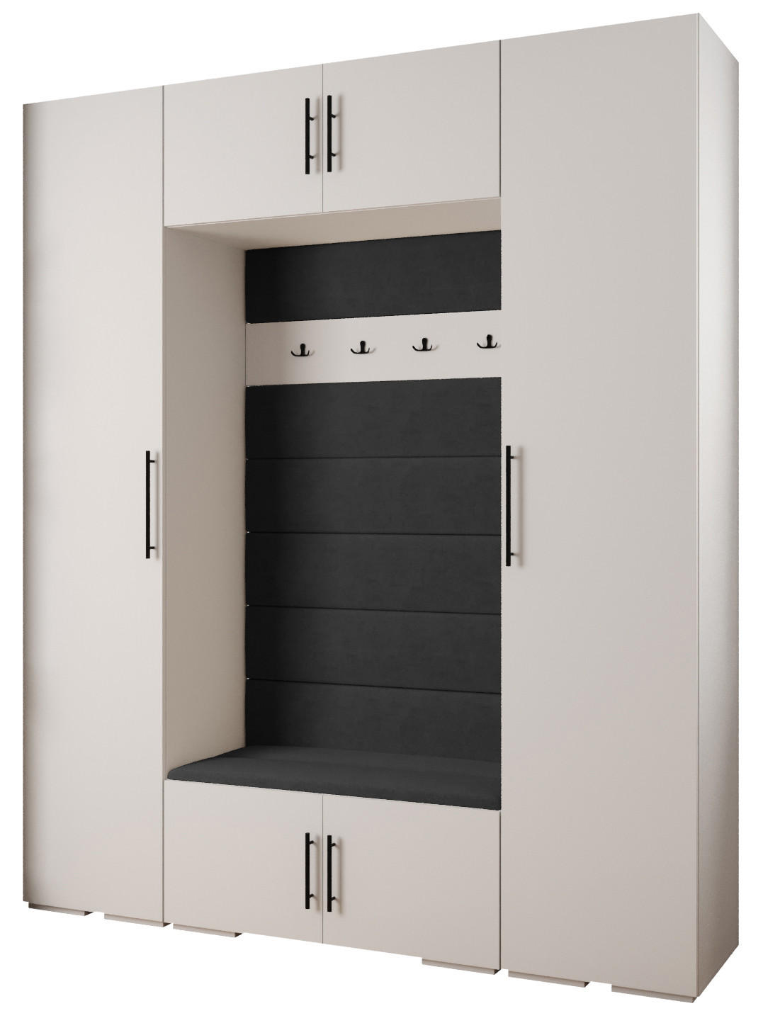 Abiks Möbel Garderoben-Set Weiß, Schwarz, Schwarz 200x236.7x47 cm