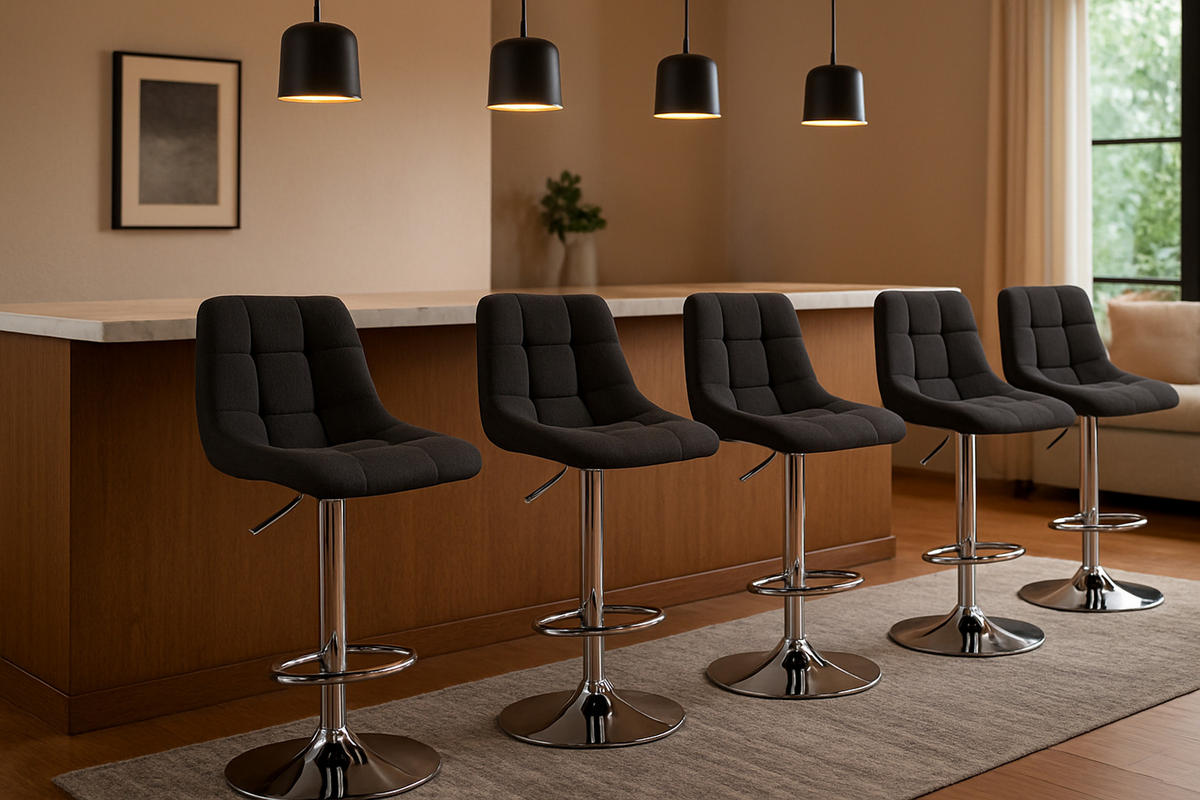 BARHOCKER 2er Set James Stoff chrom schwarz - Chromfarben/Schwarz, Textil/Metall (43/108.5/46.5cm) - TPFLiving