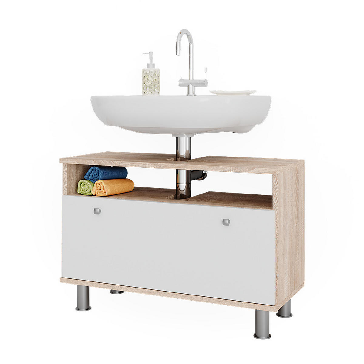 WASCHBECKENUNTERSCHRANK Fynn Sonoma/Weiß 80.2 x 54 cm mit Schublade - Weiß/Sonoma Eiche, Holzwerkstoff (80.2/54/32cm) - Vicco