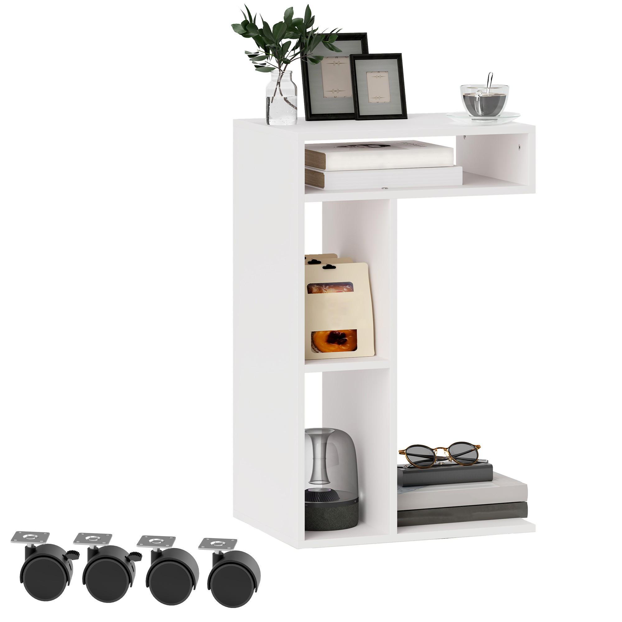 BEISTELLTISCH DE-15772 C-Form mit Rollen Weiß - Weiß, Holzwerkstoff (40/30/69cm) - ComfortXL