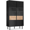 VITRINENSCHRÄNK LOFTY Außenseiteneinlage, schwarz / Eiche natur - Eichefarben/Schwarz, Holzwerkstoff (102/174/41cm) - KONSIMO®