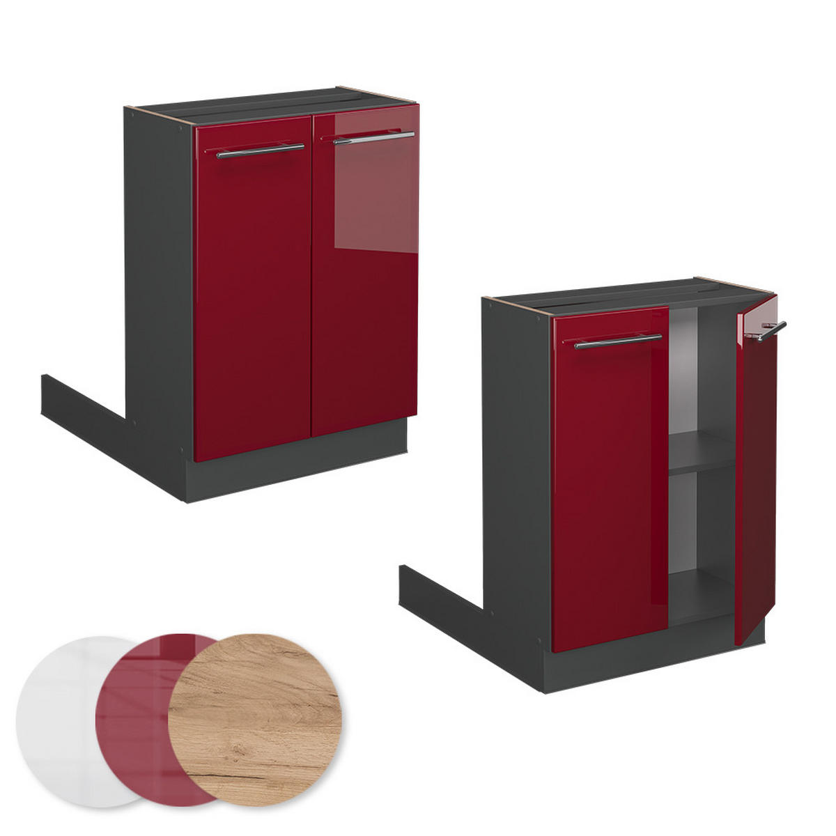 KÜCHENINSEL Fame-Line Bordeaux Hochglanz 60 cm ohne AP - Bordeaux/Anthrazit, Holzwerkstoff (60/82/70cm) - Vicco