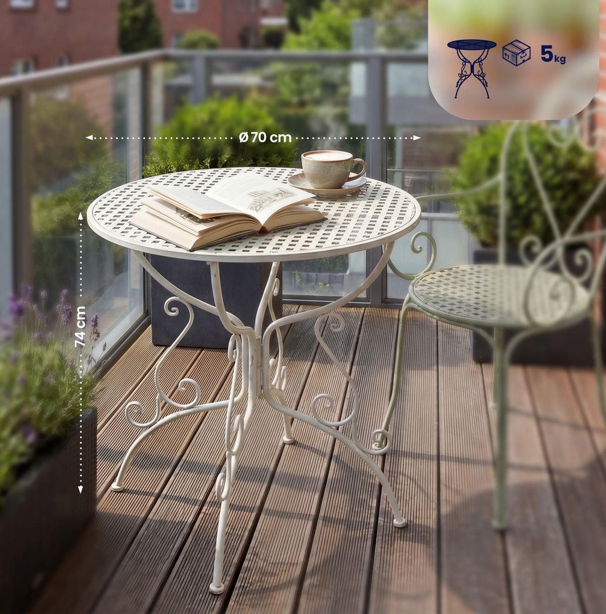 GARTENBEISTELLTISCH rund Ø70 cm Metall Weiß - Weiß, Metall (70/70/74cm) - CLP