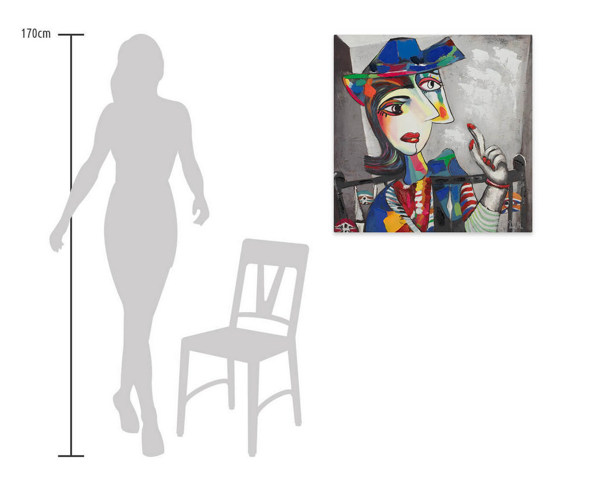 RUČNE MAĽOVANÝ AKRYLOVÝ OBRAZ 80/80 cm, sivý, figurálny motív - sivá, drevo/textil (80/80cm) - KUNSTLOFT