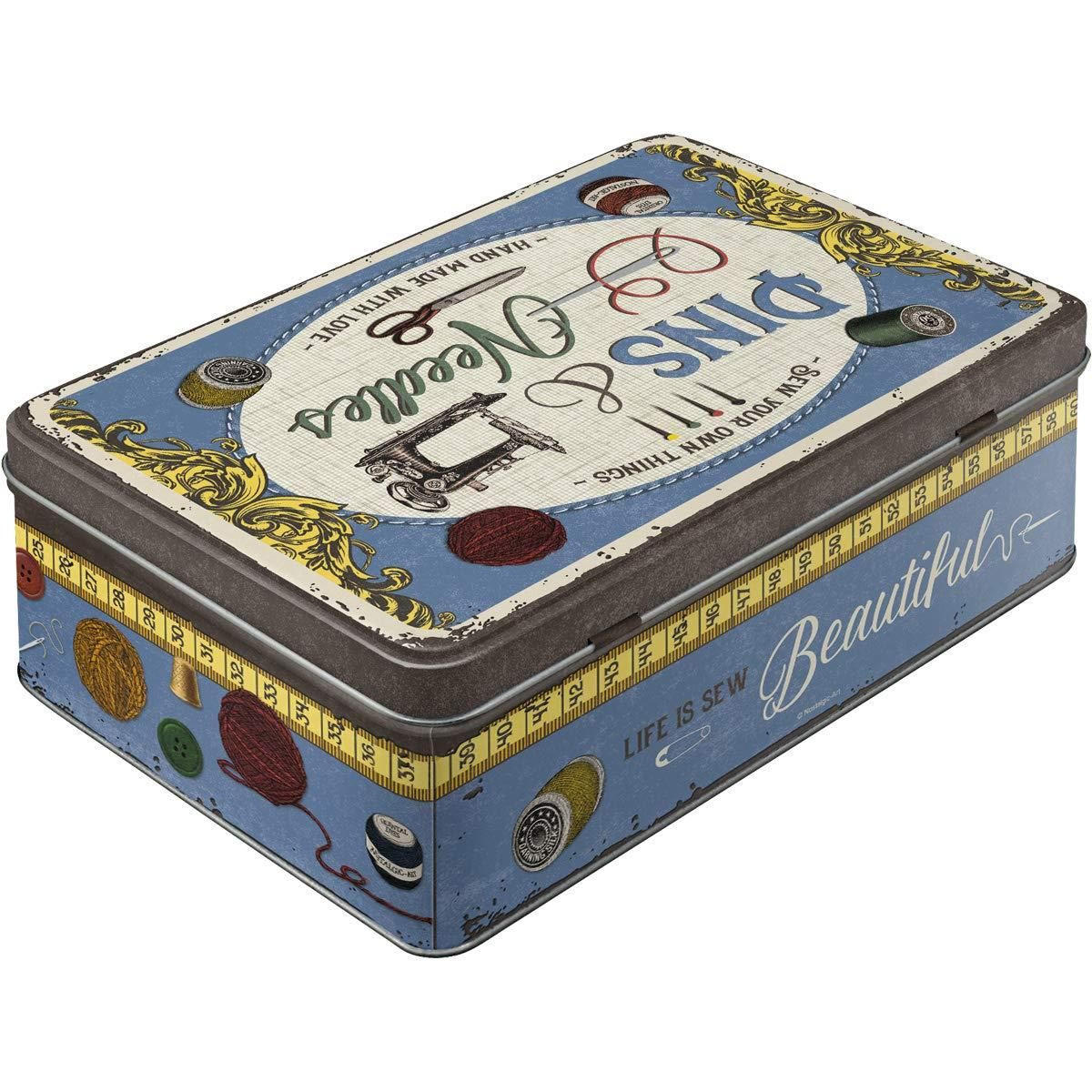 VORRATSDOSE flach Home & Country Pins & Needles - Multicolor, Metall (23/7/16cm) - Nostalgic-Art