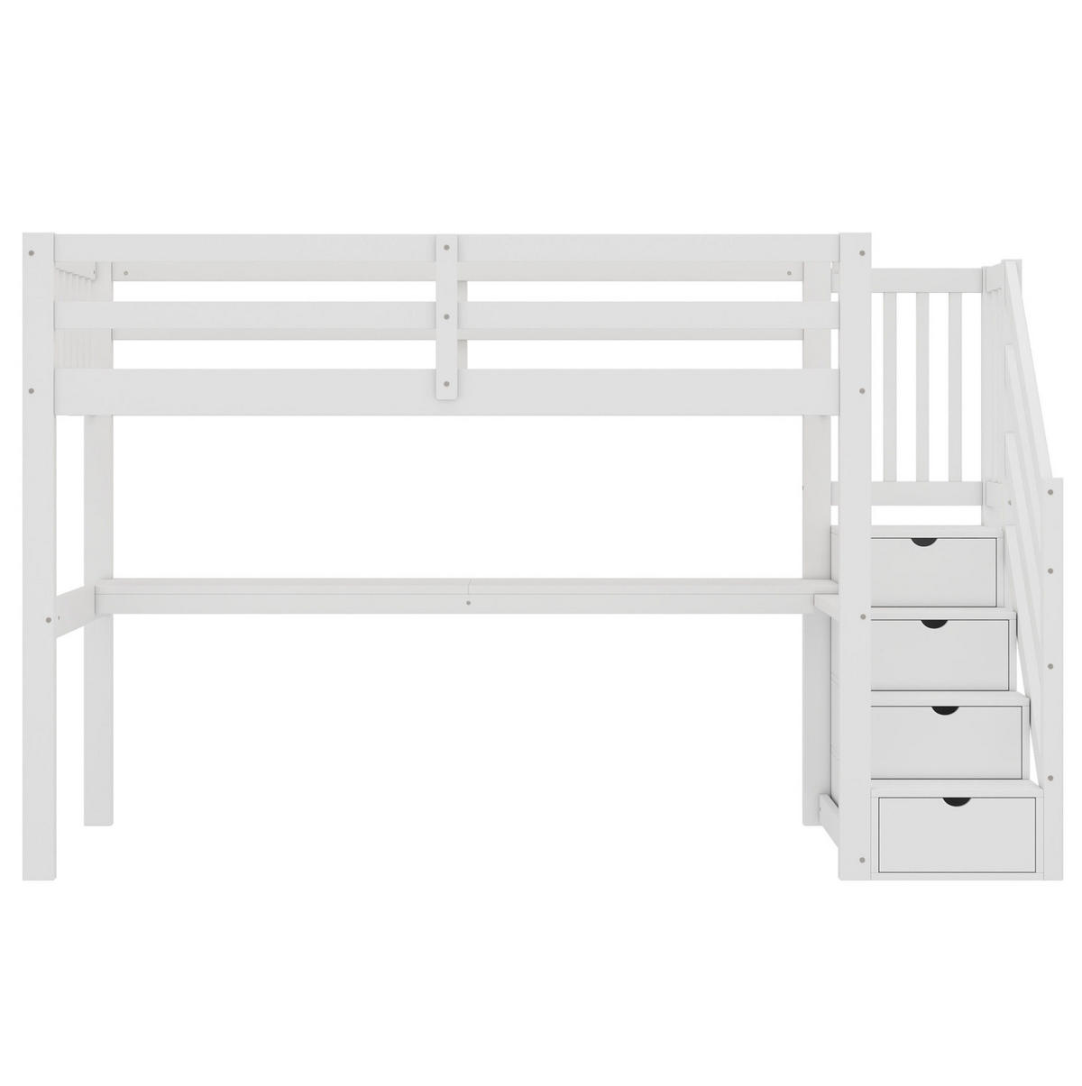 KINDERHOCHBETT 90/200 cm mit Schreibtisch, Stauraumschubladen und Regal, Weiß - Weiß, Holzwerkstoff (90/200cm) - Redom