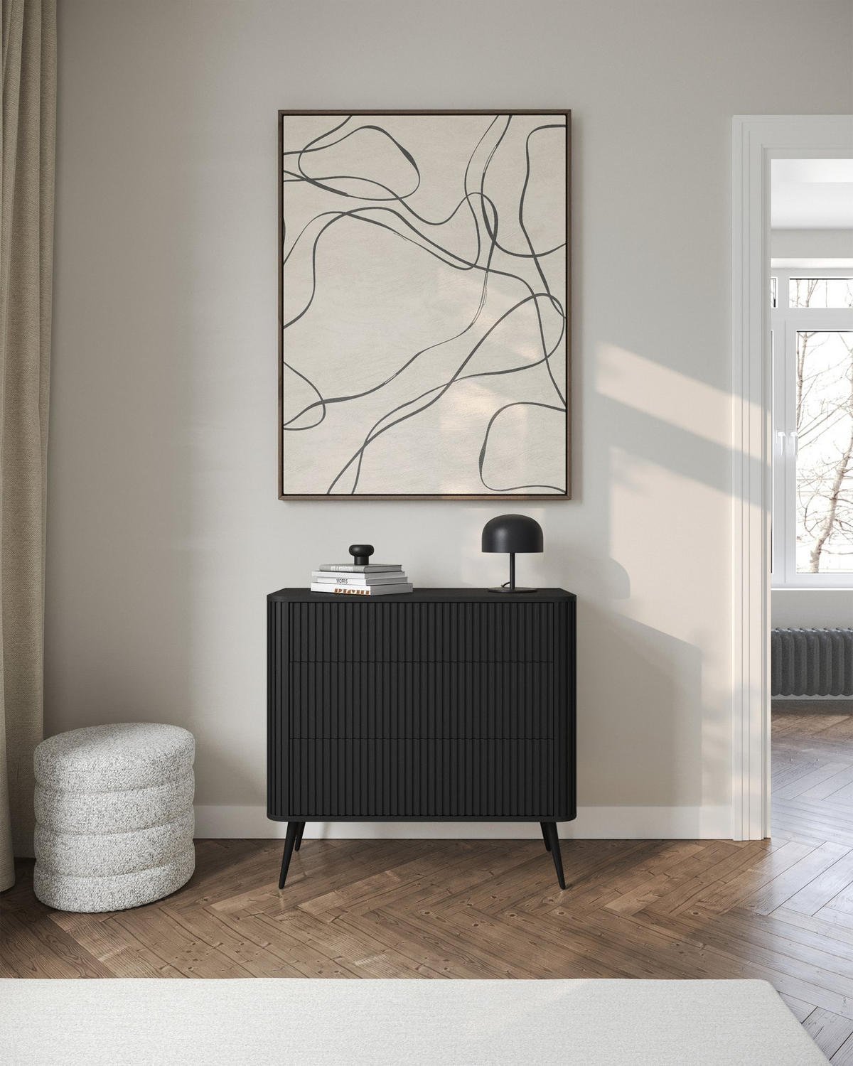 KOMMODE Ovarlo Schwarz mit Metallbeinen 93 cm - Schwarz, Holzwerkstoff/Metall (93.2/83.8/38cm) - Selsey