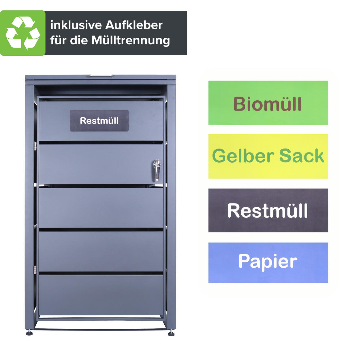 MÜLLTONNENBOX 1er - Anthrazit, Metall (68/116/80cm)