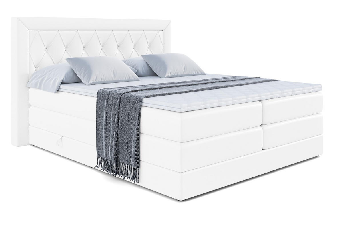 BOXSPRINGBETT NOEL KING - 200 x 200 - H3/H4 - Weiß Hochglanz - Weiß Hochglanz, Holzwerkstoff (200/200cm) - ALTDECOR