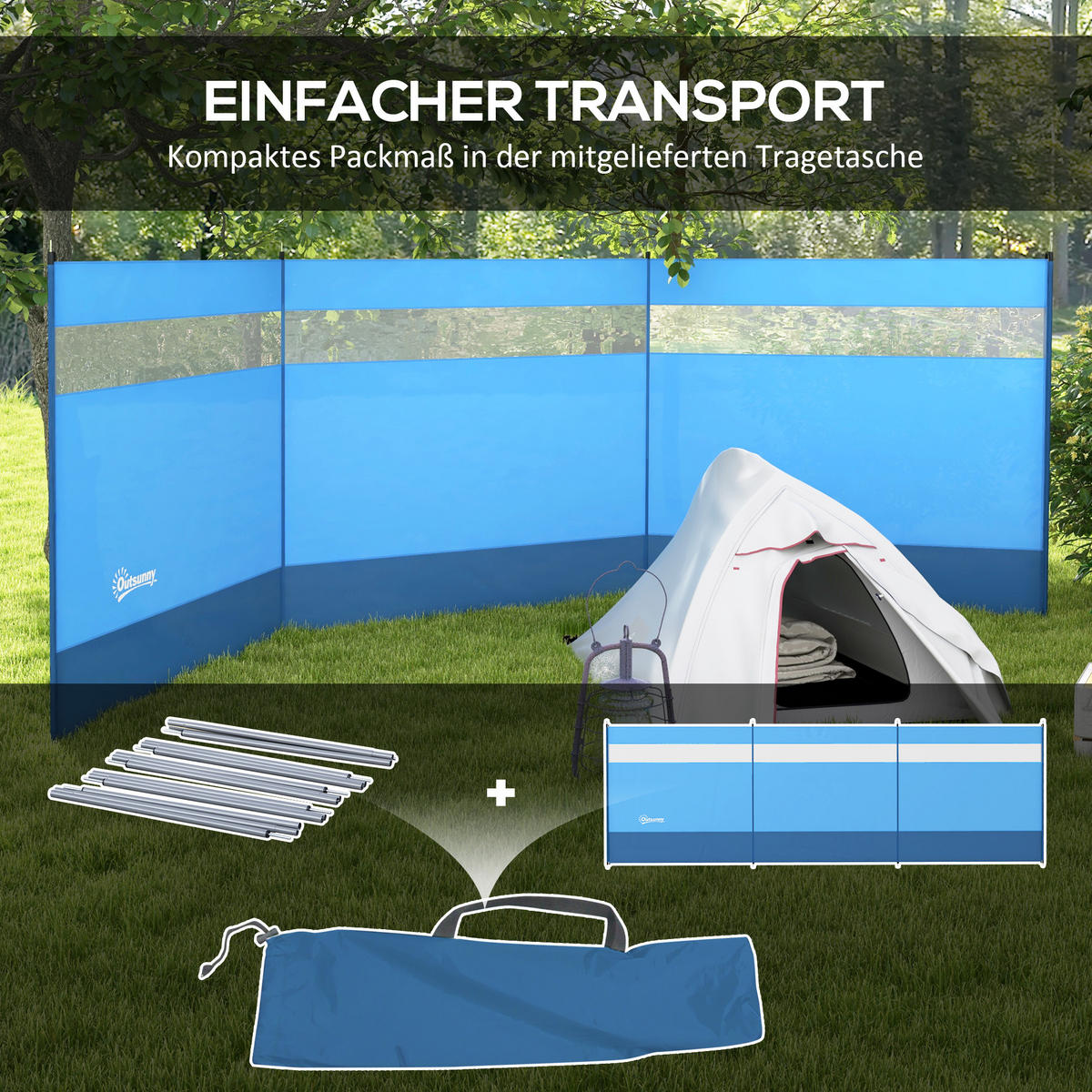 WINDSCHUTZ 3er Set Polyester Stahl Blau - Blau, Kunststoff (1/140cm) - Outsunny