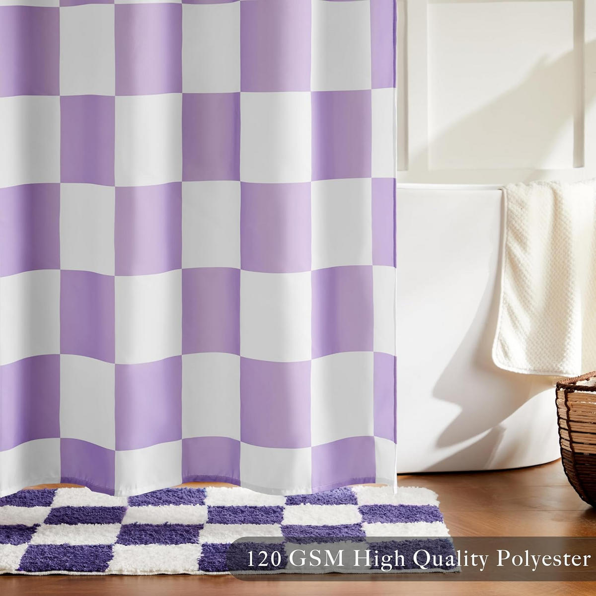 DUSCHVORHANG Karierter 180 x 180 cm - Lila, Textil (180/180cm) - Kaket