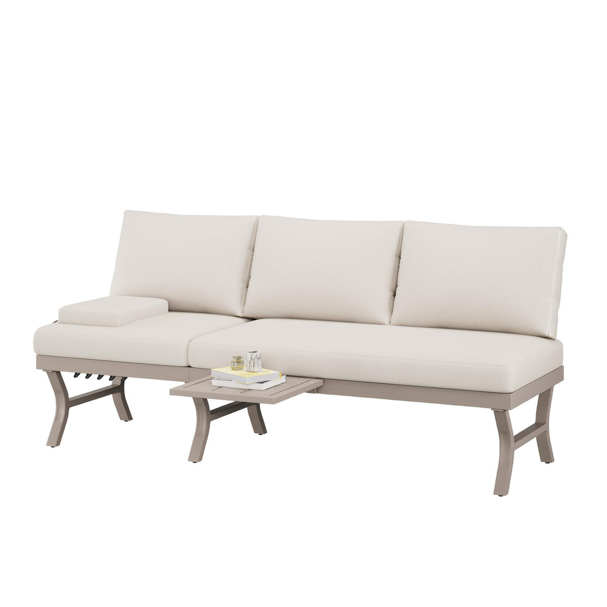 GARTENMÖBEL-SET 3-Sitzer Sofa Verstellbar Tisch Stahl Beige - Beige, Textil (66/66/168cm) - FLIEKS