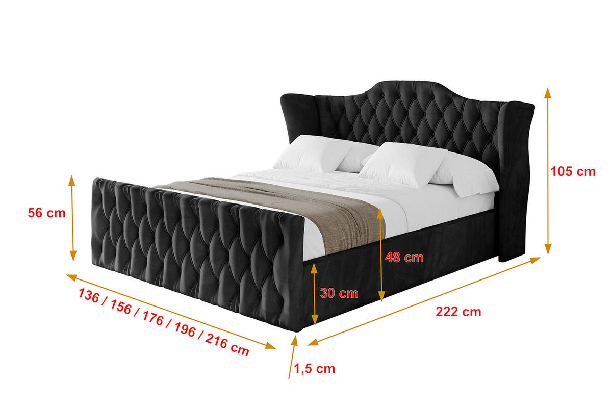POLSTERBETT mit Bettkasten, Fußteil und Lattenrost, Boxbett mit Matratze H3/H4 - ZORAN-Z 180x200 Schwarz - Schwarz, Holzwerkstoff/Textil (180/200cm) - ALTDECOR