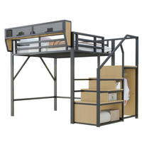 HOCHBETT 140/200 cm schwarz aus Metall und MDF mit Leiter und Ablagefach - Schwarz, Metall (140/200cm) - OKWISH