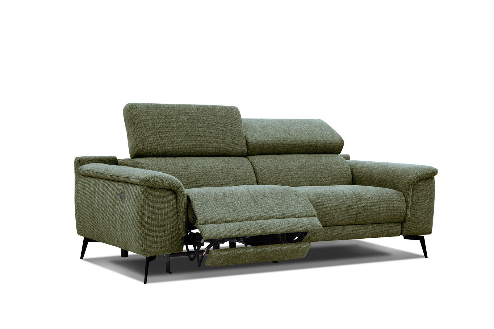 RELAXSOFA FIERO 3-Sitzer mit 1 Relaxfunktion, olivgrün - Schwarz/Olivgrün, Holzwerkstoff/Textil (212/82/103cm) - Courtois Laville