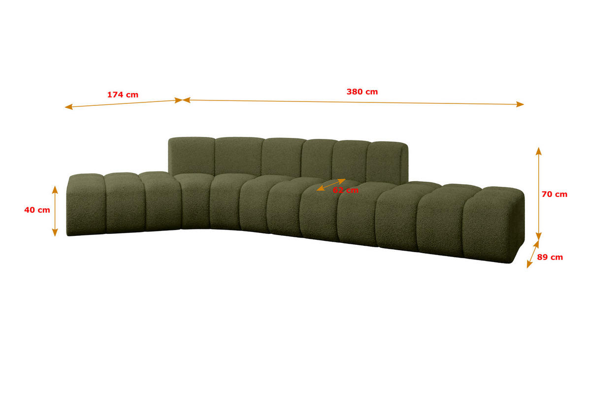 ECKSOFA modulares Sofa Solven-L1 - 380x174x70 cm Grün - Grün, Holzwerkstoff/Textil (380/174cm) - ALTDECOR