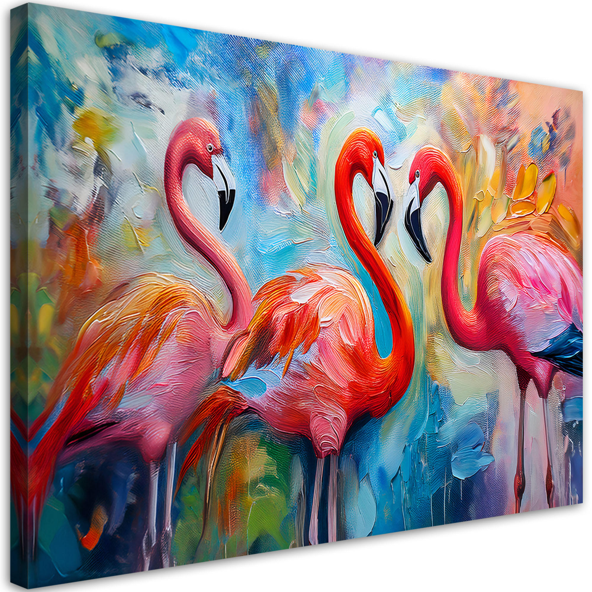 WANDBILD flamingos vögel tiere abstrakt bunt - Multicolor, Textil (60/40cm) - Feeby