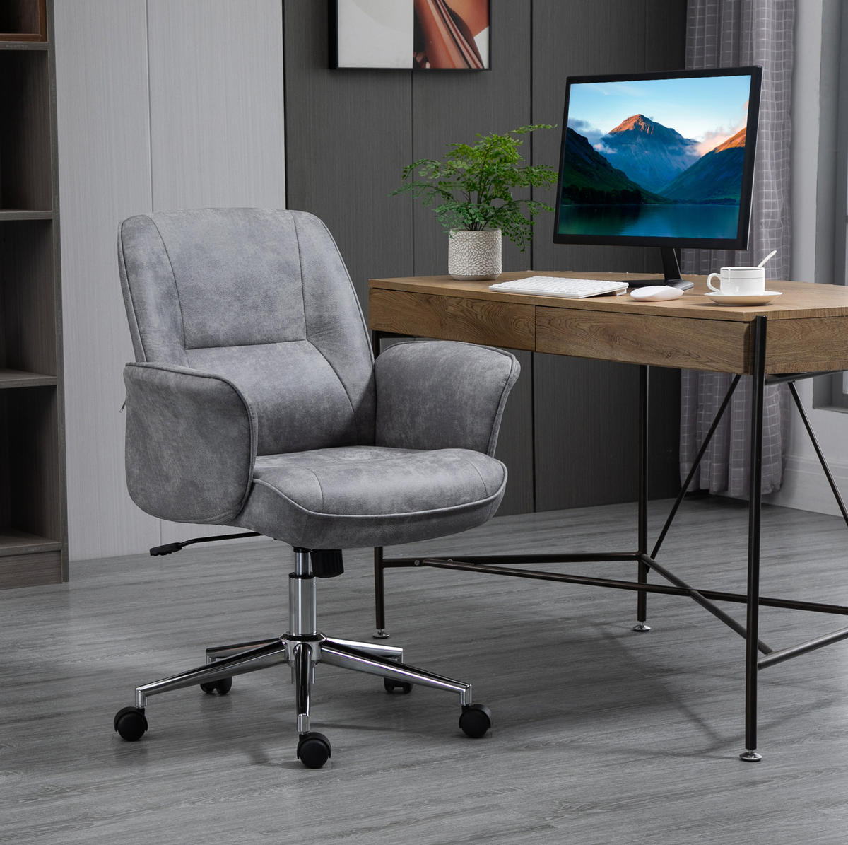 DREHSTUHL 67/69/92-102 cm hellgrau aus Polyester höhenverstellbar - Hellgrau, Kunststoff (69/102/67cm) - OKWISH
