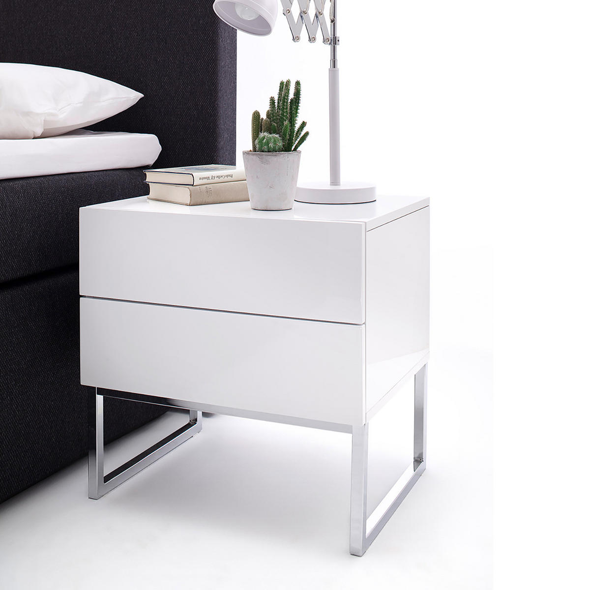 NACHTKOMMODE - Weiß Hochglanz, Holzwerkstoff (50/50/40cm) - home24