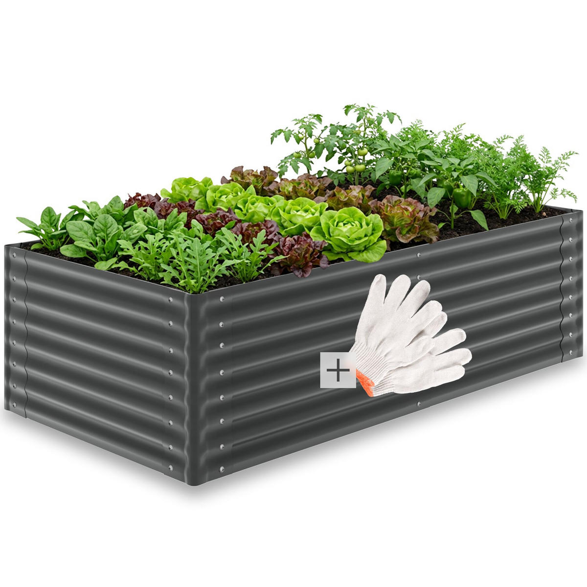 HOCHBEET Blomma, mit offenem Boden und abgerundeten Kanten, anthrazit - Anthrazit, Metall (100/62/200cm) - tectake