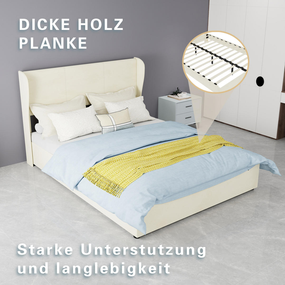 POLSTERBETT 140/200 cm in Beige mit Gepolstertem Kopfteil Stoff Modernes Design - Beige, Holzwerkstoff/Textil (140/200cm) - STILVORA