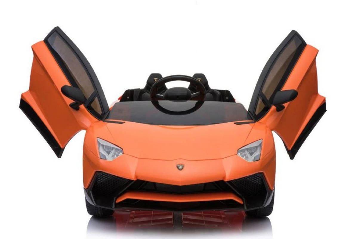 ELEKTROAUTO Lamborghini Aventador SV orange EVA-Reifen, Kunstledersitz, 12V 7Ah Akku, 2x 35 Watt Motoren, Radio - Orange, Kunststoff (131/72/48cm) - Es-Toys