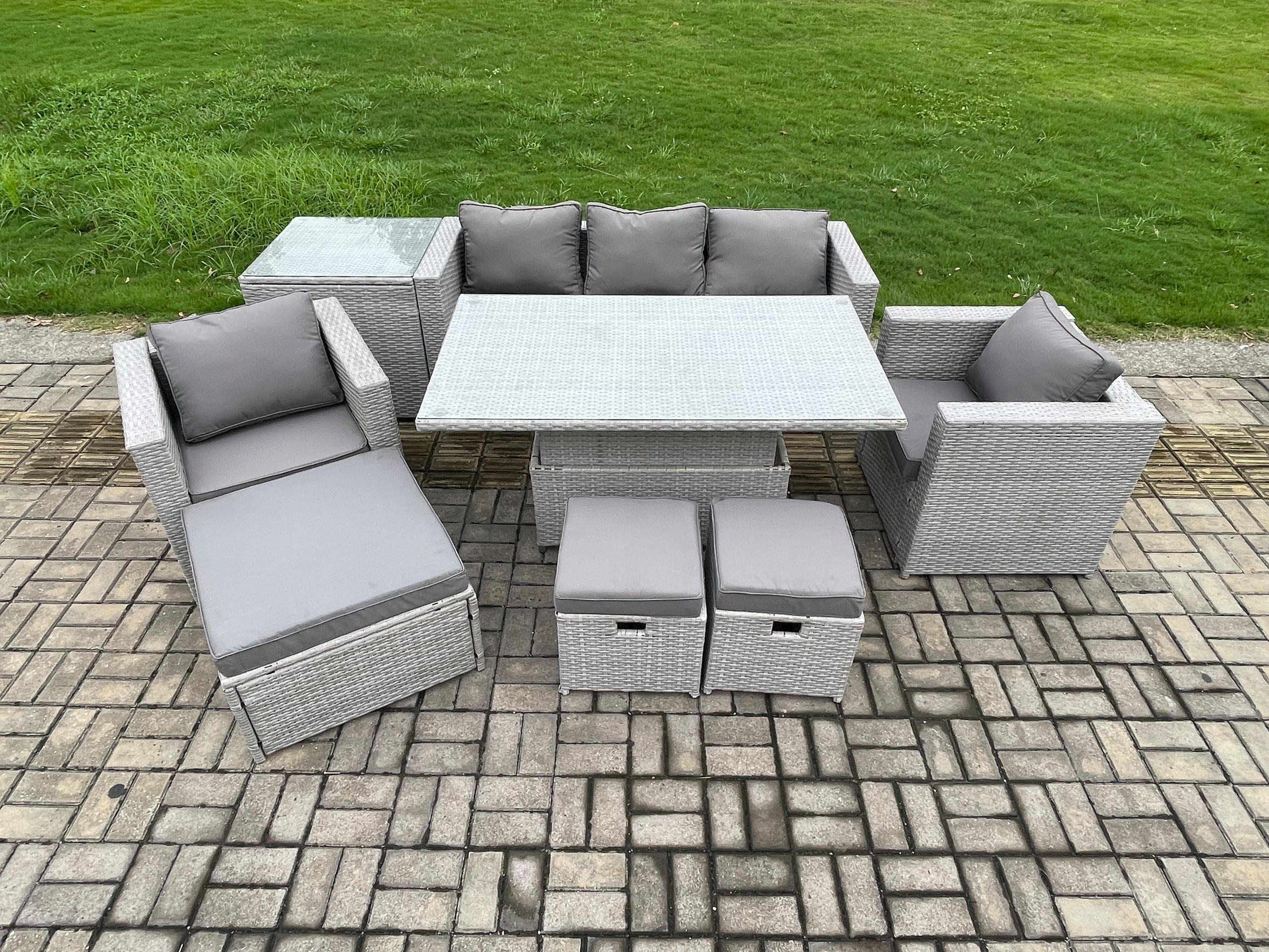 GARTENMÖBEL SET Polyrattan Helles Grau 8-Sitzer - Hellgrau, Metall - Fimous
